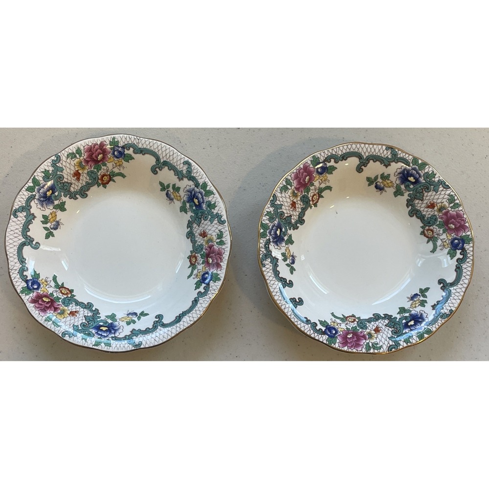 Vtg Royal Cauldon VICTORIA Two Small Bowls England Floral Scalloped 22 Kt Gold